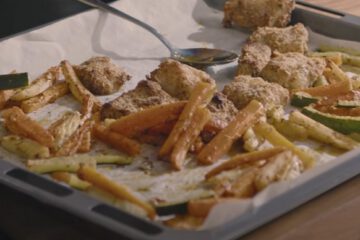 Dorsz w panierce z frytkami z warzyw