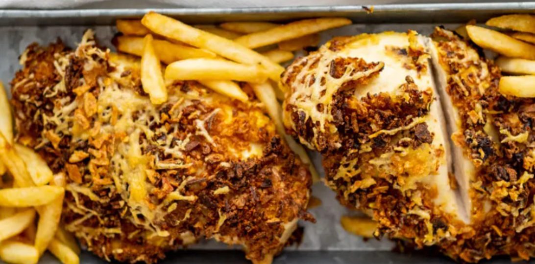 Kurczak panierowany w smażonej cebuli